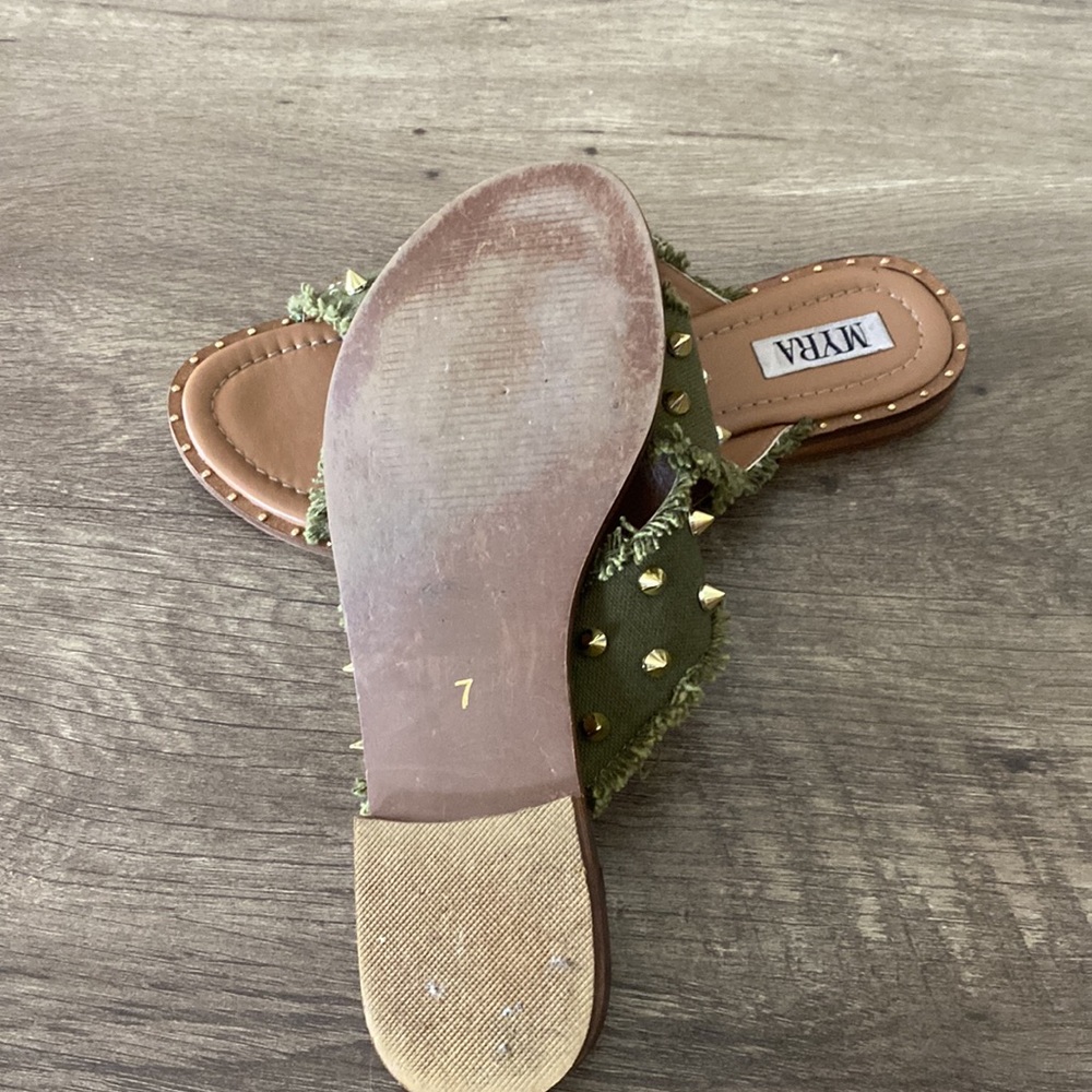 Myra Bag Olive Green Studded Slide Sandals - Picture 5 of 5